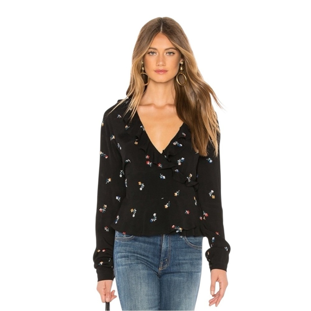 Rails Simone Wrap Blouse in Black Kyoto Floral